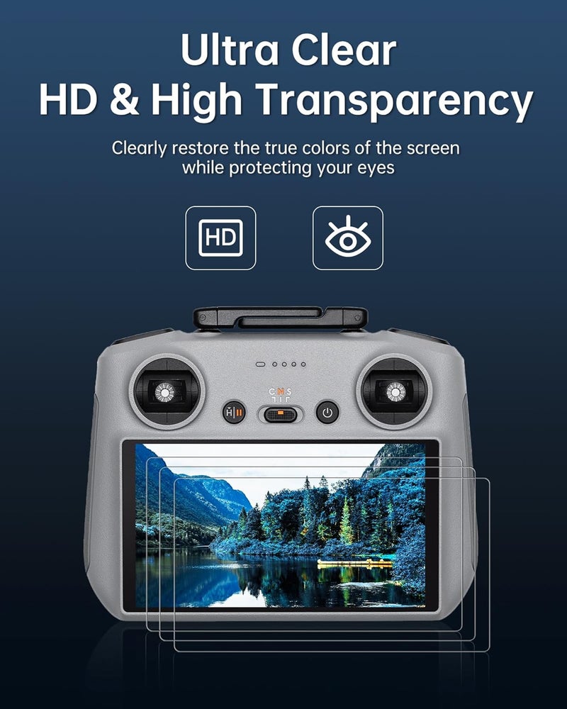 LKTOP Screen Protector+Joysticks for DJI 𝗥𝗖/𝗥𝗖𝟮 Remote Controller Accessories, 3 Set HD Tempered Glass Film Controller Sticks for DJI Mini 5 Pro/Mini 4 Pro, Mini 3/Mavic 3/Air 3 Series, Air 2S - Image 3